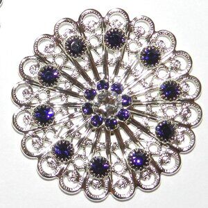 6 Pcs New Purple Velvet & Crystal Silver 38mm Flower Swarovski Pendant SCSC1908